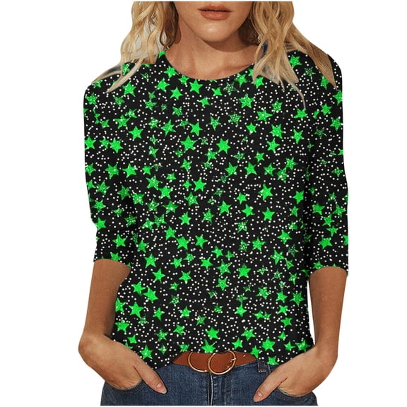 Blouses for Women Plus Size,St Patricks Day Shirts Women 2026 Tie Dye 3/4 Sleeve Irish Shamrock Casual Tees Clover Graphic Paddys Tops
