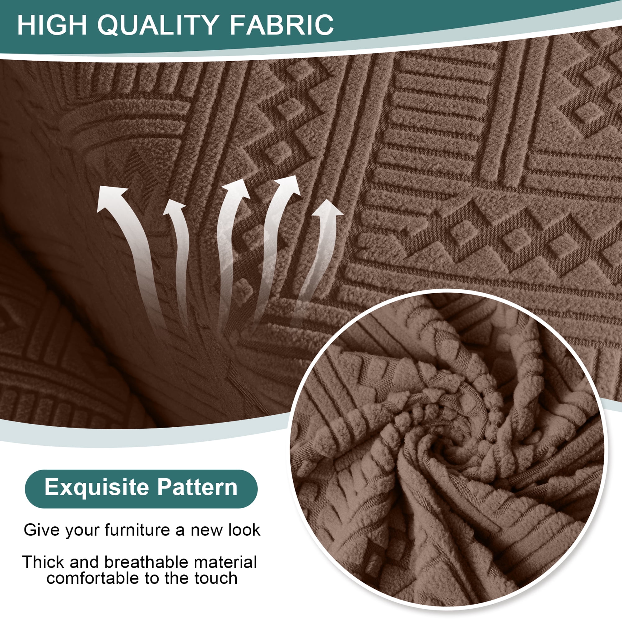 TAOCOCO Durable 4-Pieces Stretch Loveseat Recliner Slipcovers with Console, Jacquard Reclining Sofa Covers for 2 Seater Couch with Pockets Sofa Protector, Brown