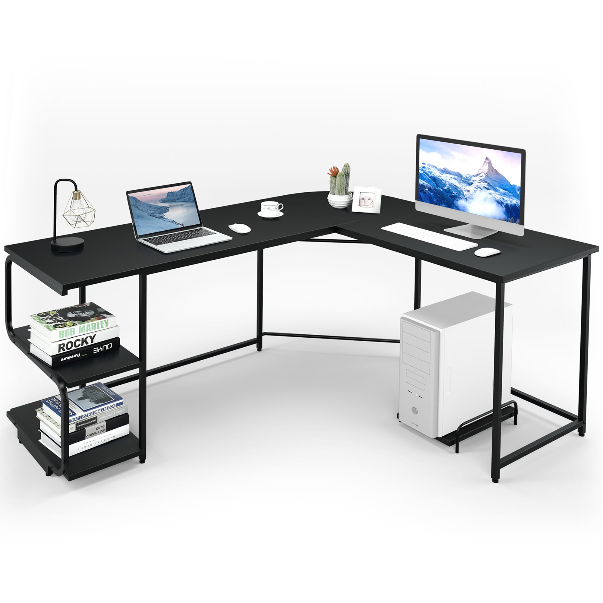 Costway Reversible LShaped Computer Desk Corner Study Table Workstation Home w/ Shelves