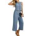 thumbnail image 2 of Cueply Women's Summer 2 Piece Outfits Lounge Sets Sleeveless Crop Top Wide Leg Cropped Pants with Pockets, 2 of 7