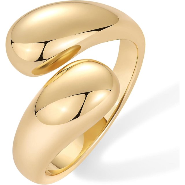 Anillos apilables abiertos y gruesos chapados en oro de 14 quilates para mujer, banda de anillo con diseño llamativo cruzado