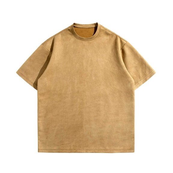 lkfuzj Men Casual Solid Fashion Pullover Round Neck Short Sleeve T Shirt Blouse Soft Shirts Tops For Gentlemens Charming Mens Shirts Tops Brown