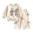 thumbnail image 2 of LNMQLPDBS Baby Girls Bow Print Sweatsuit Set Toddler Crewneck Pullover Top and Cute Jogger Pants Casual 2 Piece Activewear Outfit with 3D Bow for School Daily Wear, 2 of 3