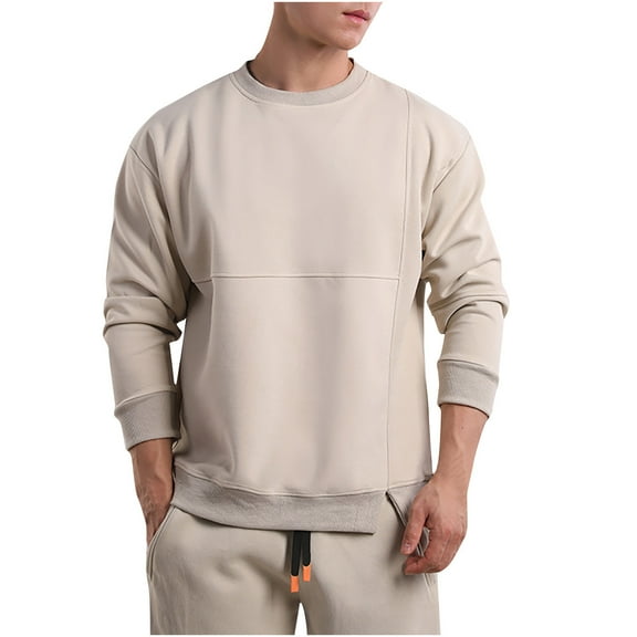 Mens Crewneck Sweatshirts Casual Long Sleeve Shirts Boys Basic Solid Color Pullover Side Slit Comfort Athletic Workout No Hood Sweatshirt Tops