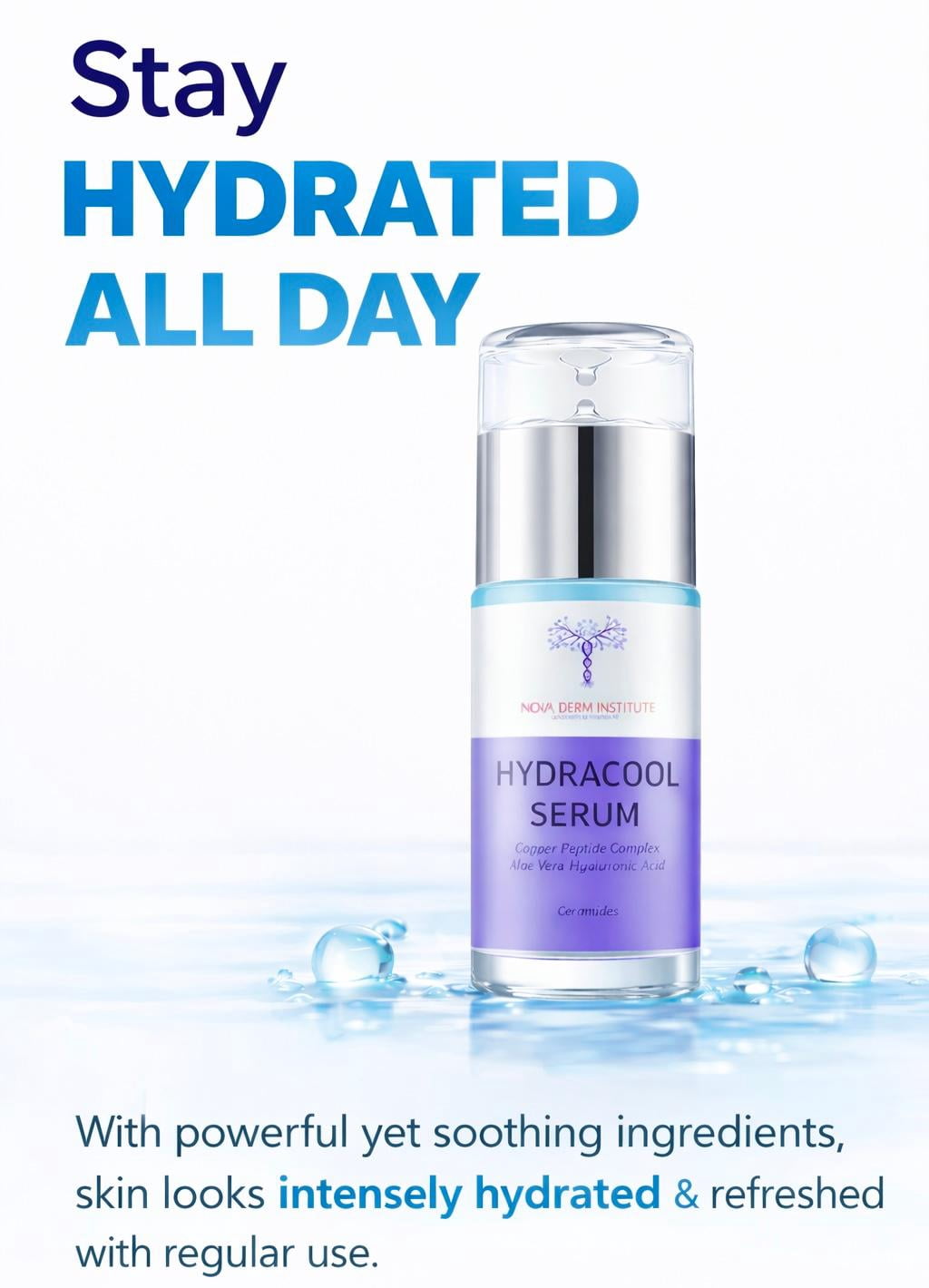 Nova Derm Institute Hydrating Hyaluronic Acid Serum with 20% HA for Dry & Sensitive skin Types, Copper Peptides for Anti Aging, Non Comedogenic 1 fl oz