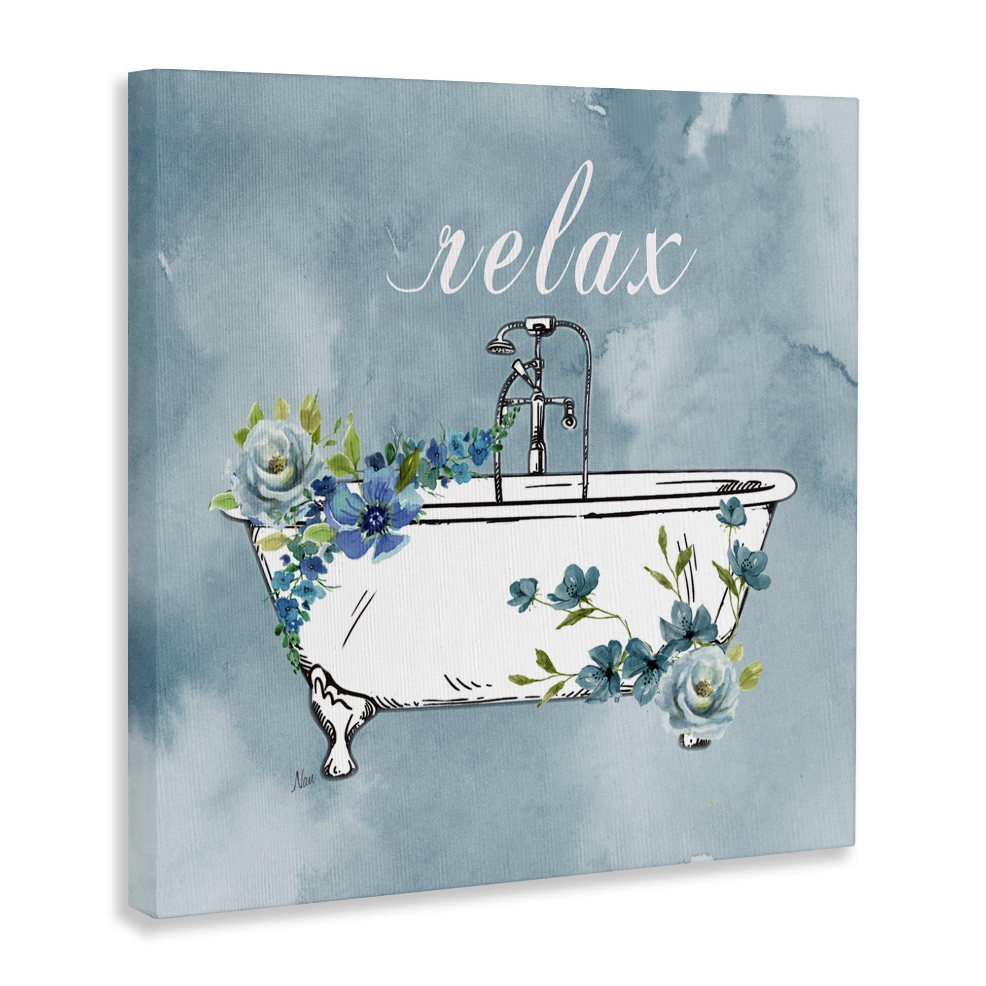 Stupell Industries Floral Bathroom Rules Relax Canvas Wall Art, design by Nan