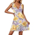 thumbnail image 5 of WTOBBY Breathable Women's Sleeveless V-Neck Casual Dress with Floral Print Pleated Hem for Summer Outdoor Parties and Office Casual Wear with Comfort Fit,YellowM, 5 of 5