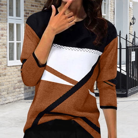 HLKJKLS Long Sleeve Shirts For Women Striped Printed V Neck 3/4 Sleeve Tee Casual Polyester Spandex Daily Work Vacation Top Orange S-Xxl