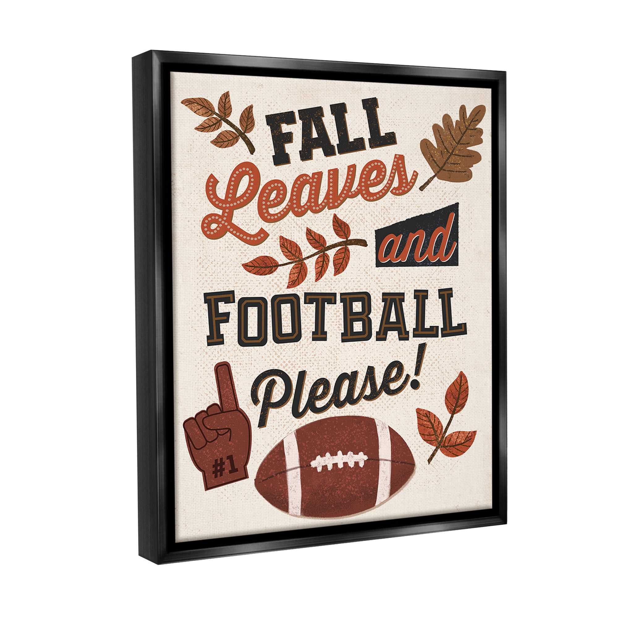 Stupell Industries Fall Leaves & Football Sports Painting Black Floater Framed Canvas Art Print Wall Art, 17 x 21