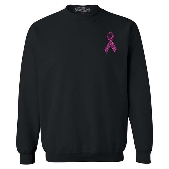 Shop4Ever Men's Butterfly Ribbon - Breast Cancer Awareness_Bright Pink Pocket Size Crewneck Sweatshirt XX-Large Black