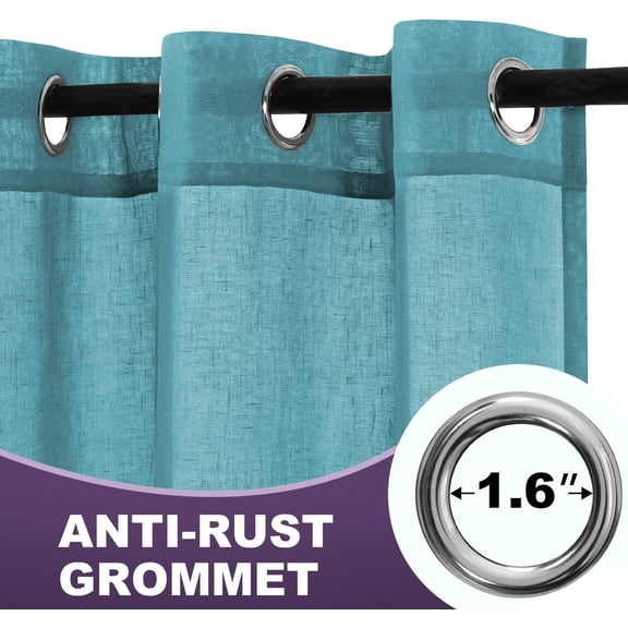 Linen Blended Curtains Grommet Top Linen Sheer Curtain Drapes for Living Room/Bedroom Light Filtering Window Treatment Panels, Set of 2, Turquoise, 52" W x 84" L (MMCJMYMCS01)