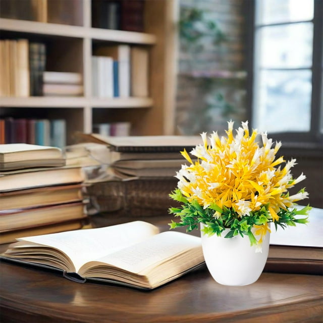 Fake Plants,Simulation Flower Bouquet Living Room Table Flower Arrangement Flower Decoration Vase Potted,Yellow
