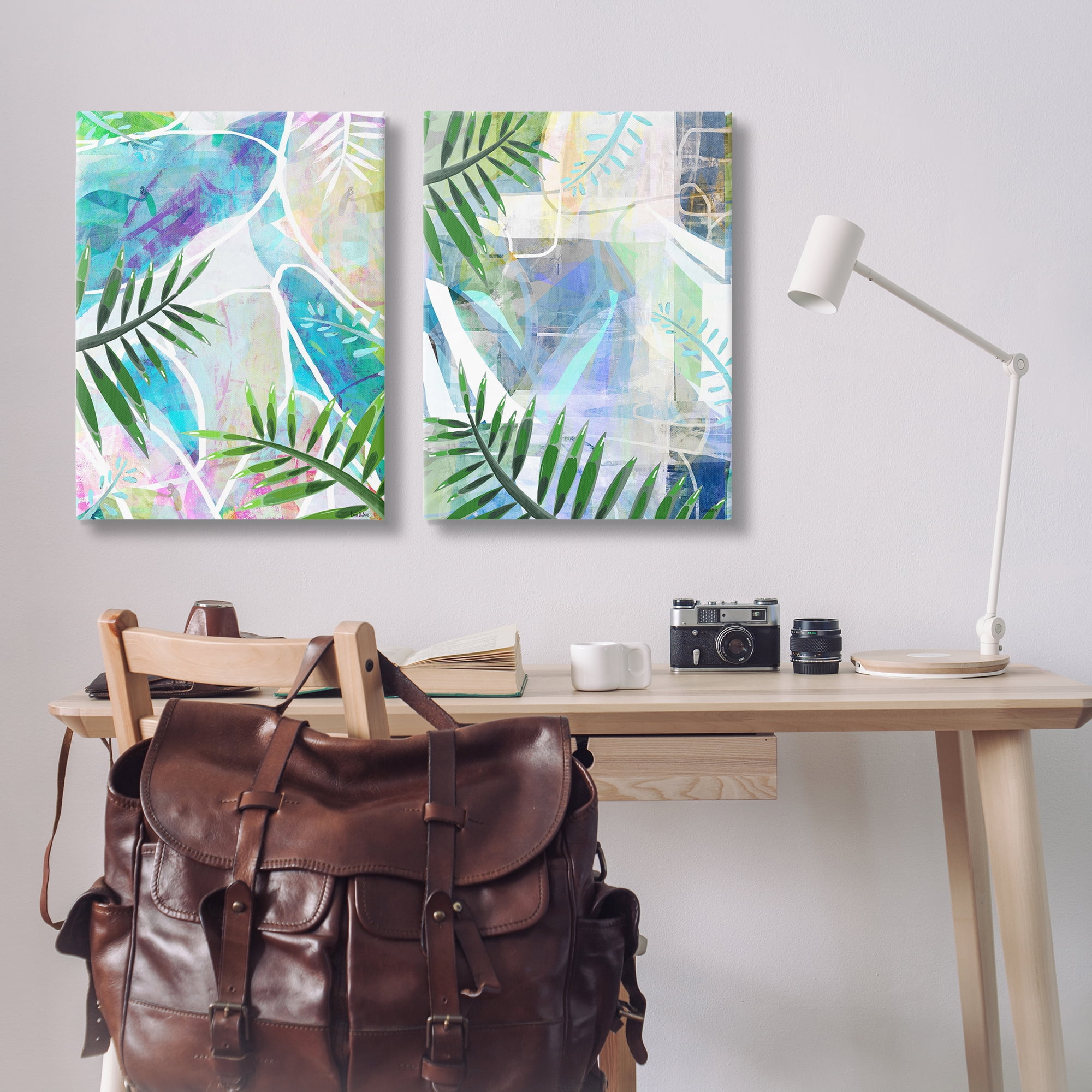 Stupell Industries Abstract Pastel Palm Shapes Plants & Flowers Painting Wrapped Canvas Art Print Wall Art, 24 x 36, Set of 2