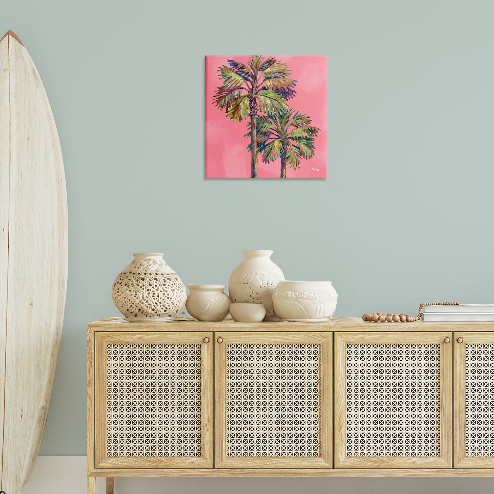 Stupell Industries Bondi Palms on Pink Plants & Flowers Painting Wrapped Canvas Art Print Wall Art, 24 x 24