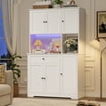 thumbnail image 2 of Hiphuta 71" Kitchen Pantry with 7-Color LED Light and Charging Station, Tall Pantry Cabinet with Microwave Stand, Modern Freestanding Hutch with Storage Drawer for Dining Room, White, 2 of 8