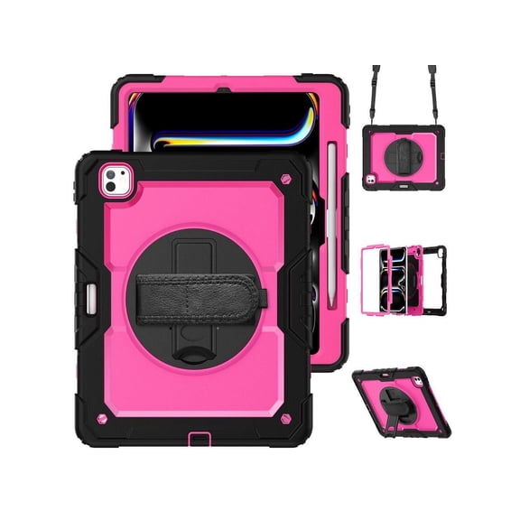 Case for iPad Pro 13 Inch M5 2025 M4 2024 with Built-in Screen Protector, 360° Rotating Stand, Adjustable Shoulder Strap, Pencil Holder