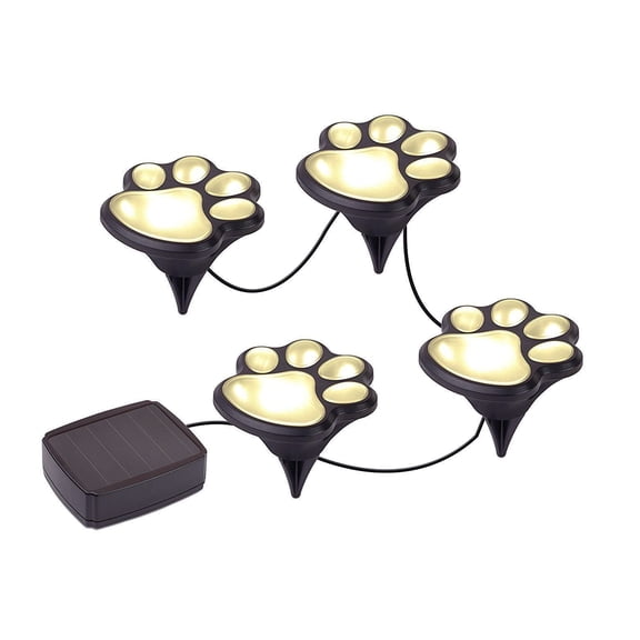 Ideas for Better Living - LED Paw Print Solar Powered Outdoor Stake Garden Lights - Set of 4 Black