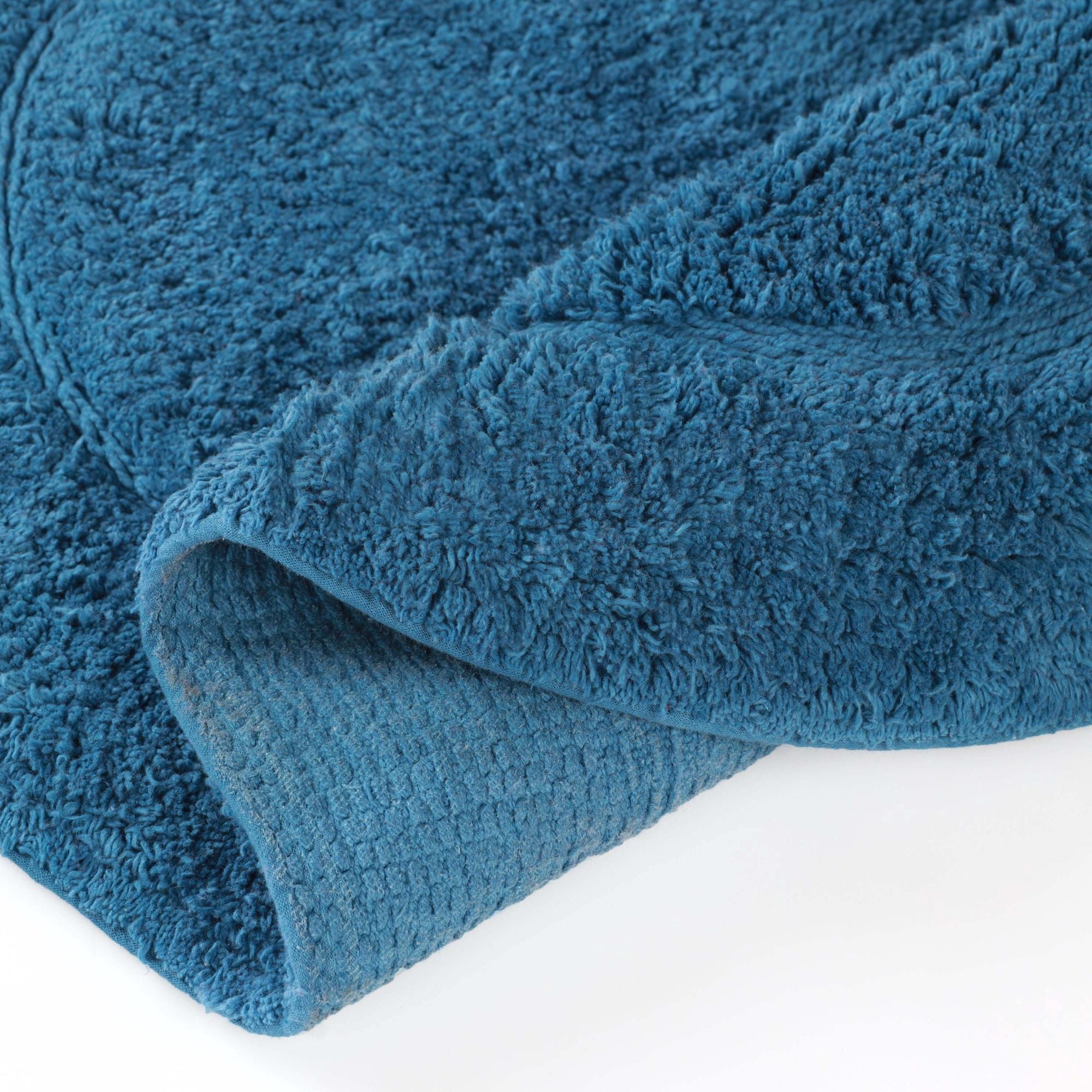 Superior Oval Bordered Cotton Washable Non-Slip Bath Rug, Runner Size, Sapphire