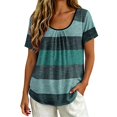 thumbnail image 2 of Lumistal Plus Size Women Summer Tops Thin Breathable Casual T-Shirts Striped Blouse Short Sleeve Top Basic Tee Fashion Leisure Tshirt for Women Going Out Tops XL-5XL Green XXXXXL, 2 of 6