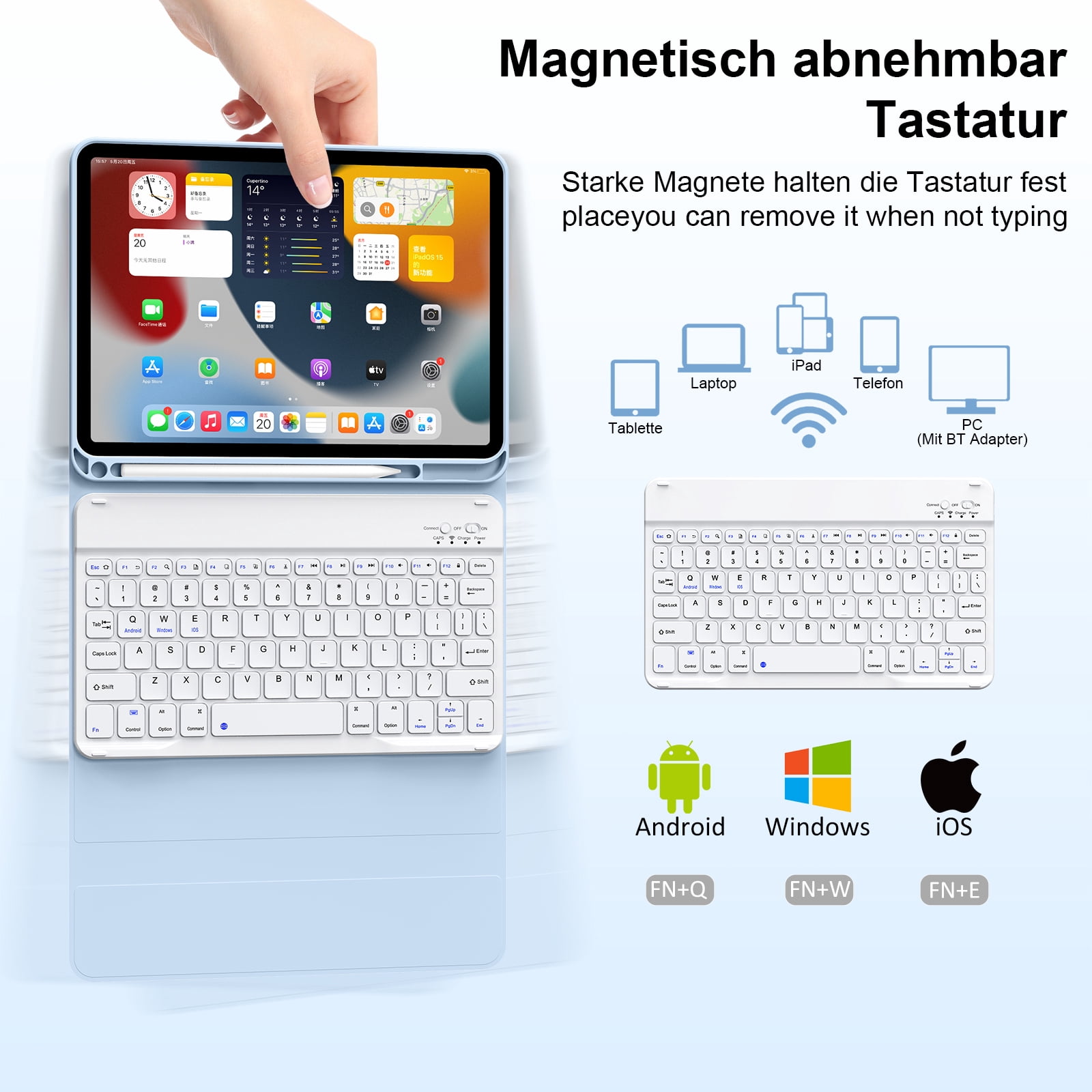SZPSGC for iPad (A16) 11th Generation Case with Keyboard 11 inch 2025, iPad 10th Generation 10.9 inch Case with Pencil Holder, Multi-Angle Detachable Bluetooth Keyboard,Blue