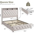 thumbnail image 2 of Bingirl Queen Bed Frame with 51-Inch Tall Headboard: Platform Velvet Upholstered Bed Frame with 4 Storage Drawers, USB Charging Station, and LED Lights, No Box Spring Needed, Easy Assembly, Beige, 2 of 7