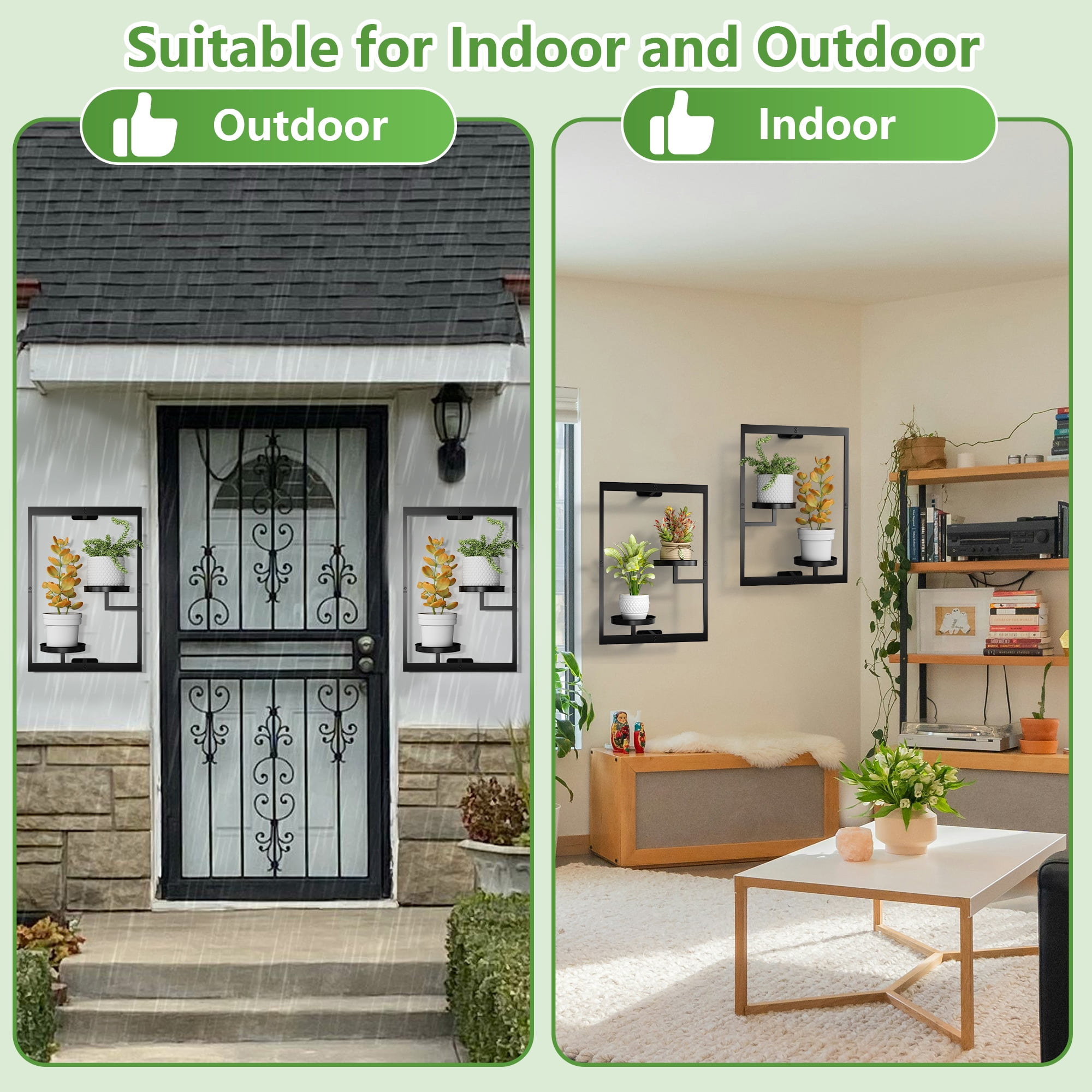 2 Pack Picture Frame Wall Plant Holder, Window Plant Hanger Indoor Wall Mount, Metal Hanging Planter, ATSKIM Flower Stand Floating Shelves Decor for Living Room Balcony