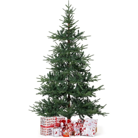Senfot 6ft Christmas Tree with Lights, PE & PVC Blend Hinged Xmas Tree,Pre-Lit Artificial Christmas Tree with 300 Warm White LED & 678 Branch Tips, for Home Holiday Party Decoration
