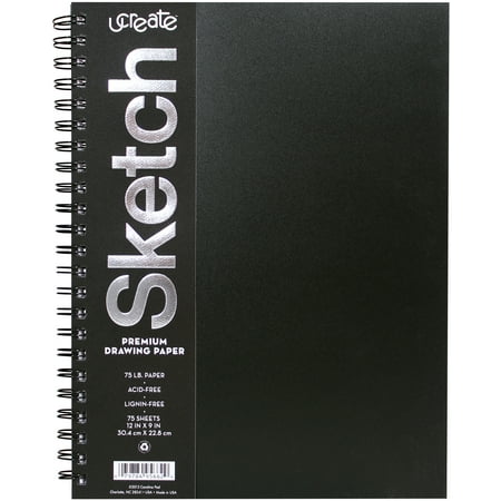 UCreate Sketch Book Premium Art Drawing Paper, 12" x 9", 75 Sheets