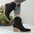 thumbnail image 4 of Rokment Cowboy Ankle Boots for Women Fashion Casual Solid Suede Pointed Toe Chunky Block High Heel Wide Calf Slip on Cowgirl Dress Short Booties Fall Winter Black Size 8, 4 of 8