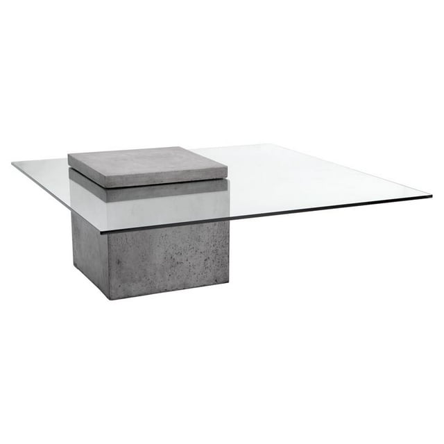 Sunpan Table Basse Carrée en Verre Moderne Grange 39.5" en Gris