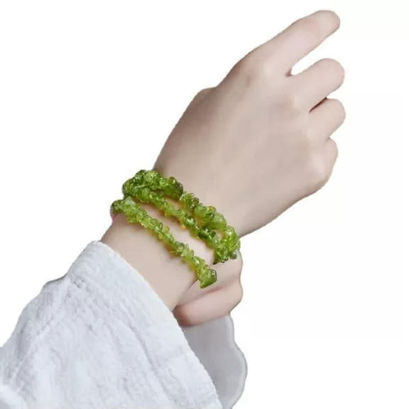 K-KED Natural Healing Quartz Gravel Hand Strings Crystal Stretchy Bracelet Chakra Gems-Olivine Green Stone