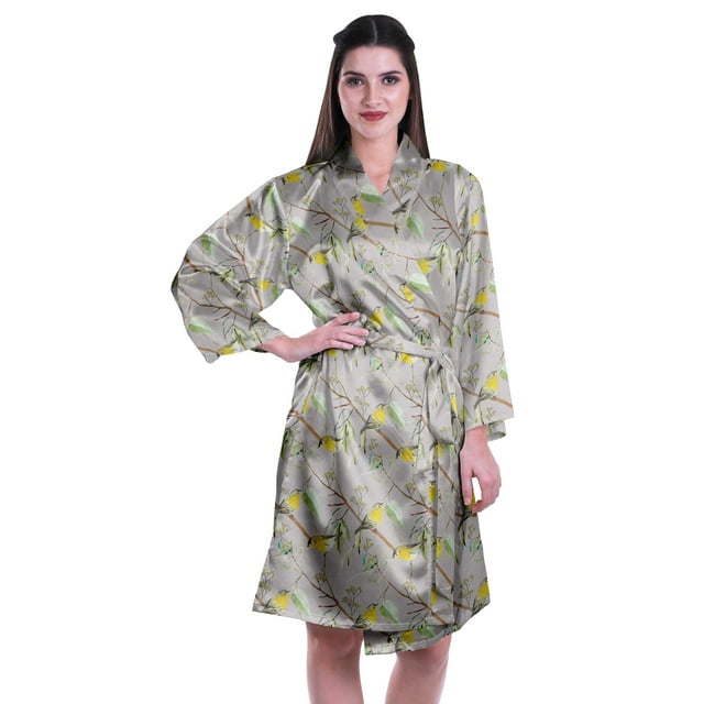 Moomaya Kimono Imprimé pour Femmes Robe de Mariée en Satin Soie Vêtements de Détente