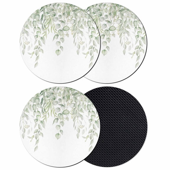 Eucalyptus Leaves Coasters Set of 4, Absorbent Coasters for Drinks, Summer Country Leaves Natural Plants Coaster for Desk Coffee Table Protection, Home Decor House Warming Gifts 4"