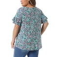 thumbnail image 3 of DARING DIVA Women's Plus V Neck Ruffle Sleeve Floral Casual Blouses 4X Green, 3 of 6