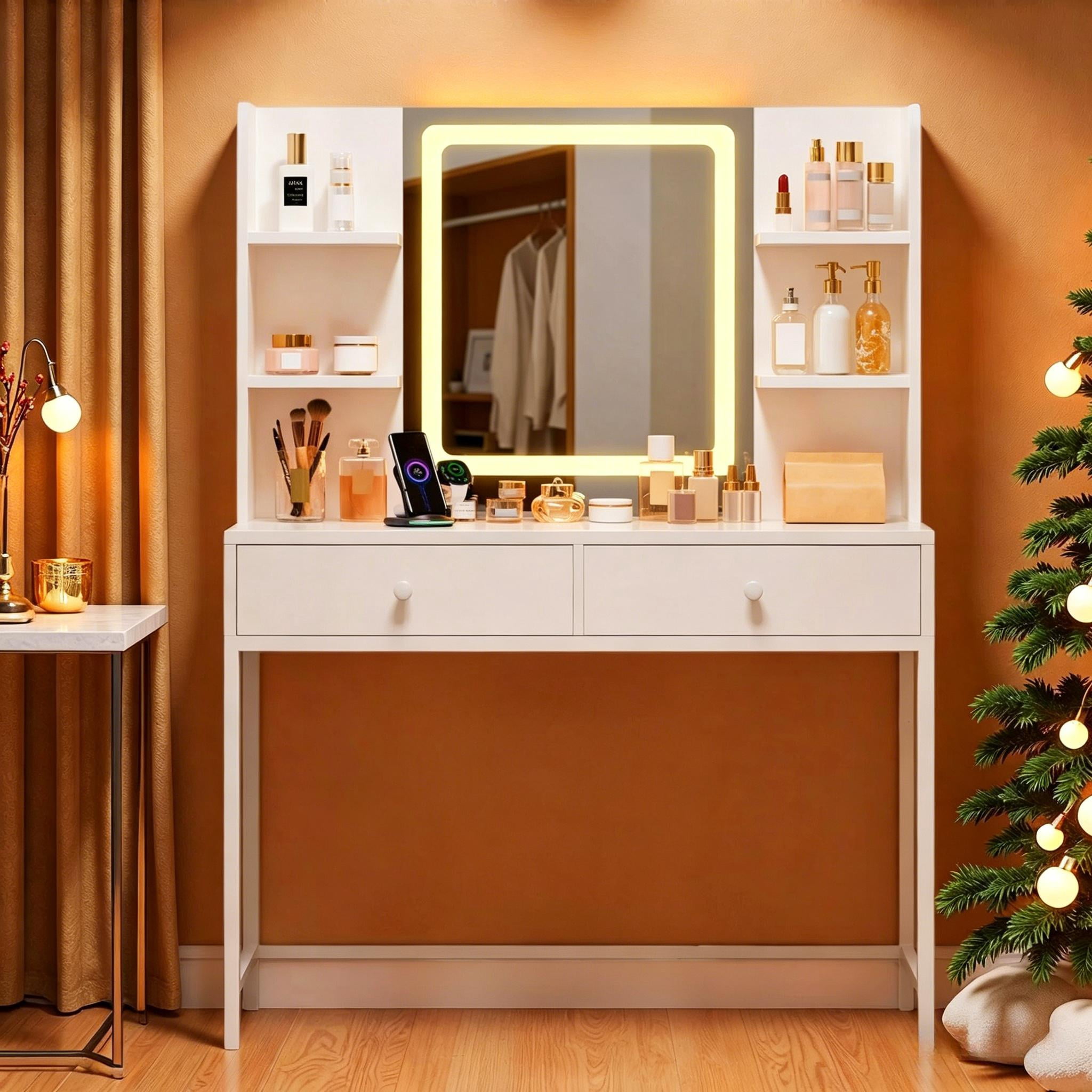 Lofka Makeup Vanity with Mirror and Lights Large Vanity Table Set White