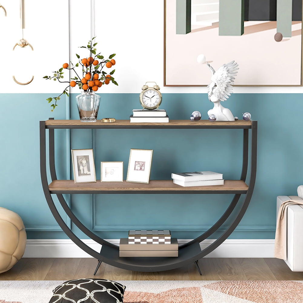 Lowestbest Rustic Industrial Design Console Table, Demilune Shape Textured (Brown) Lowestbest Rustic Industrial Design Console Table, Demilune Shape Textured (Brown)
