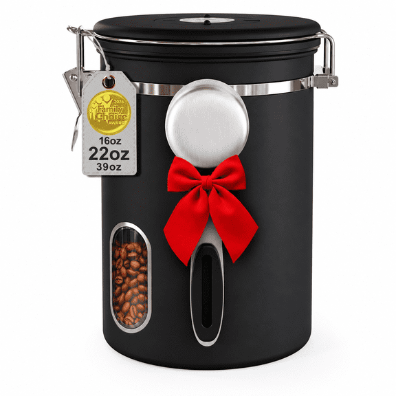 Airtight Coffee Canister 22 oz, Stainless Steel Coffee Storage Container with Date Tracker and Measuring Scoop, Coffee Bean Storage Jar for Grounds, Espresso, Tea, Sugar and Kitchen Countertop Organi