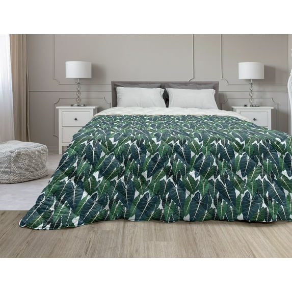 Forest Down Alternative Comforter, Palm Leaves Jungle Paradise Plants Nature Rainforest Botanical Branches, Microfiber Quilt for All Season, 5 Sizes, Coconut and Multicolor, by Ambesonne