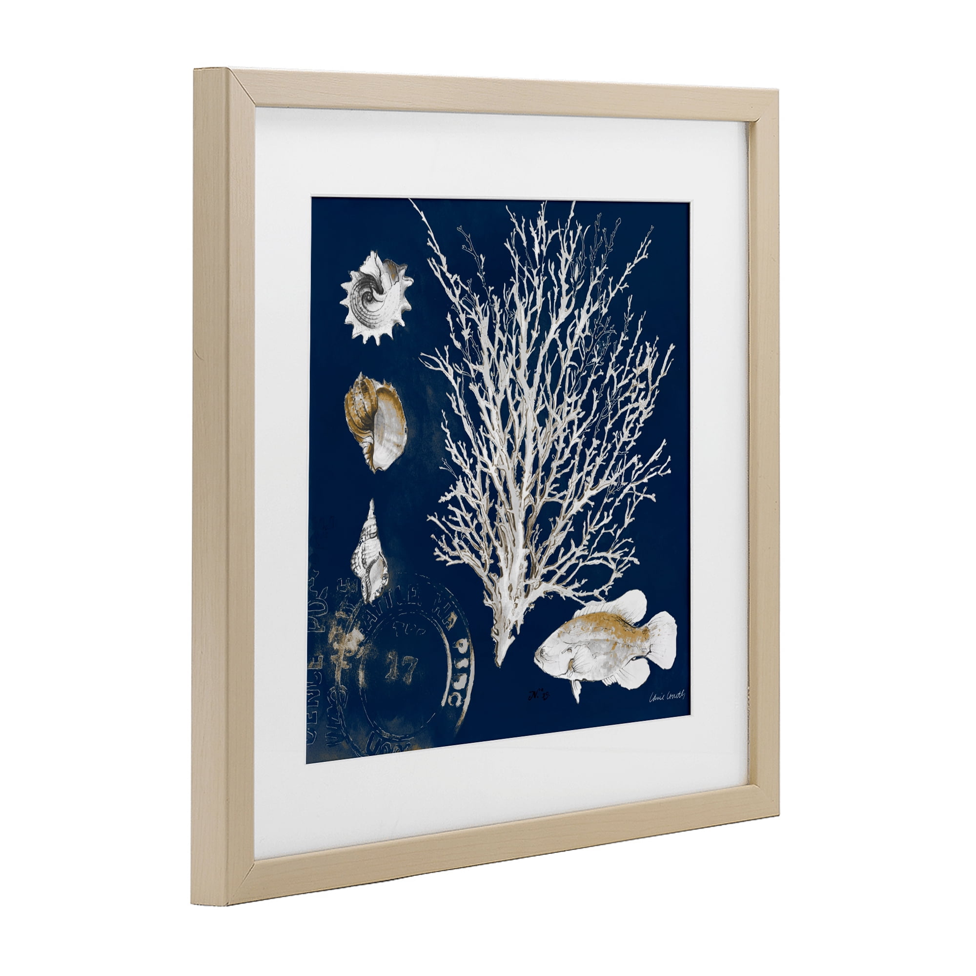 Stupell Industries Coral Medley on Navy Birch Framed Print Under Glass, design by Lanie Loreth