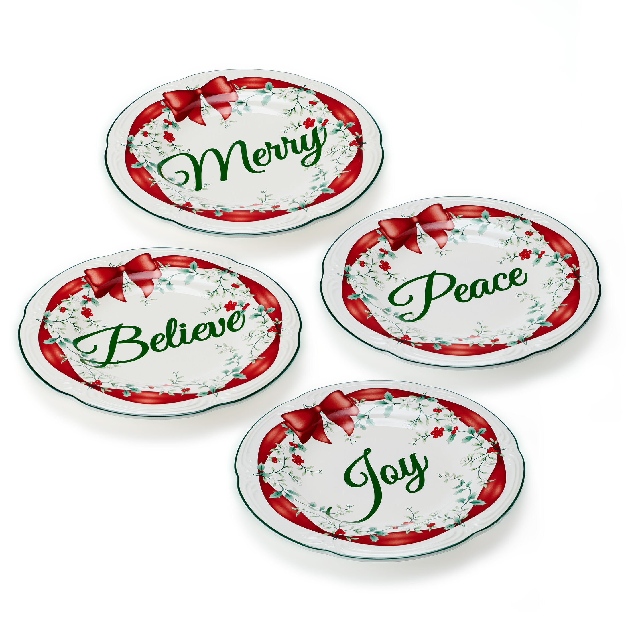 Pfaltzgraff Winterberry Stoneware Salad Plate Red Ribbon Set of 4