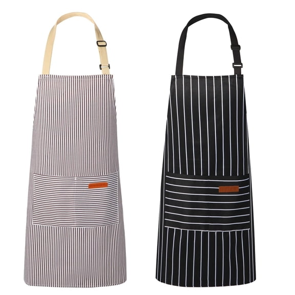 2 Pack Kitchen Aprons, Apron For Cooking With 2 Pockets, Unisex Adjustable Neck Strap Chef Aprons For Men Women (BLACK & BROWN)