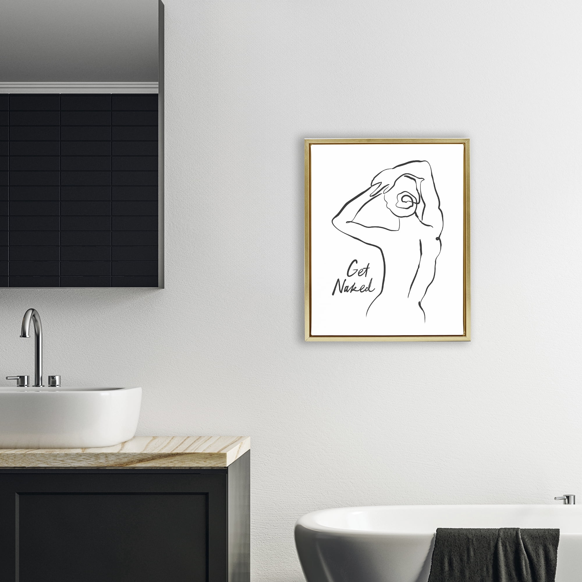 Stupell Industries Get Naked Nude Silhouette Gold Framed Floater Canvas Wall Art, design by Lettered and Lined
