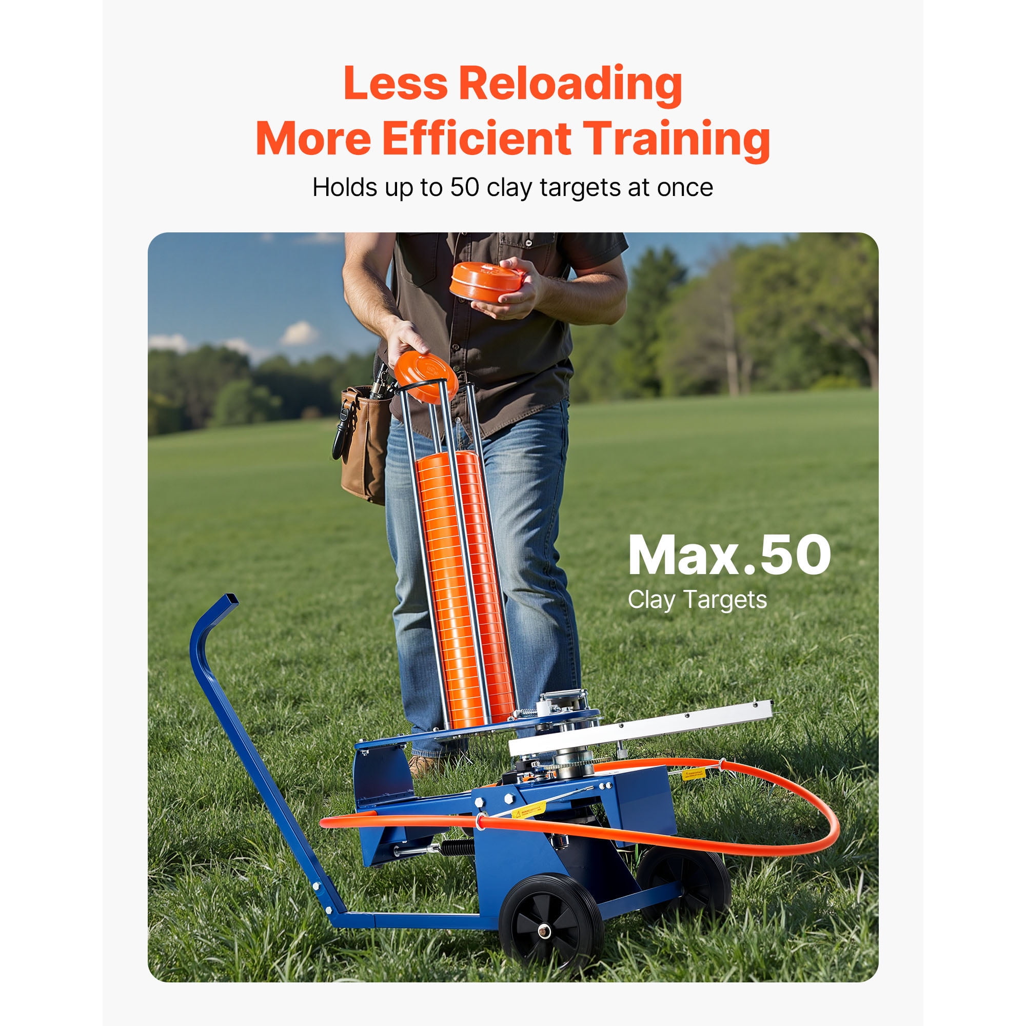 KFFKFF Automatic Clay Target Launcher with Adjustable Angle, Foot Pedal, and Pull Handle - Holds Up to 50 Targets, Throws Over 55 Yards, Ideal for Shooting Practice and Sports