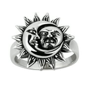 AERAVIDA Crescent Celestial Sun And Moon Sterling Silver Ring Size 9