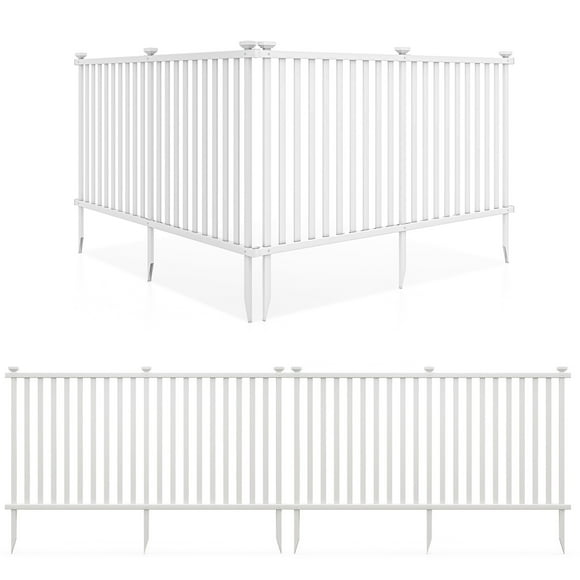 Gymax 2PCS 80'' x 39'' Vinyl Picket Fence 2 No Dig Fence Panels for Soft Ground White
