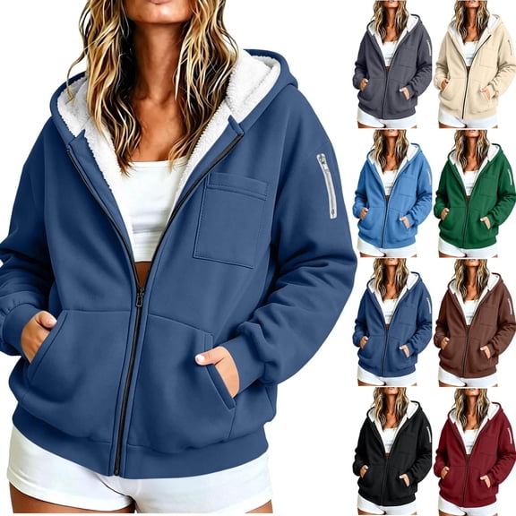 Luvrsol Hoodiess for Women Plus Size Zip Front Sweatshirt Jacket with Fleece Drawstring Pockets Winder Outerwear L-5XL