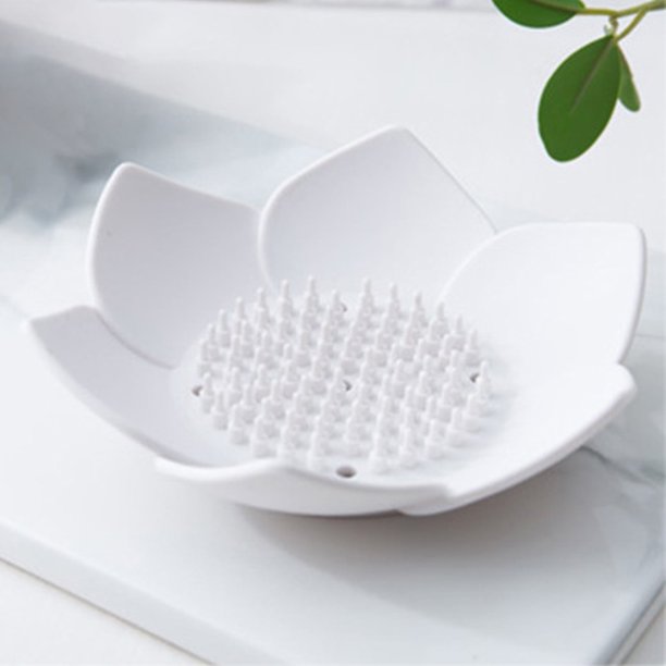 Jaboneras de silicona con escurridor - Jabonera de baño con forma de loto para ducha - Jabonera para fregadero - Jabonera con forma floral para bañera (paquete de 1/4)