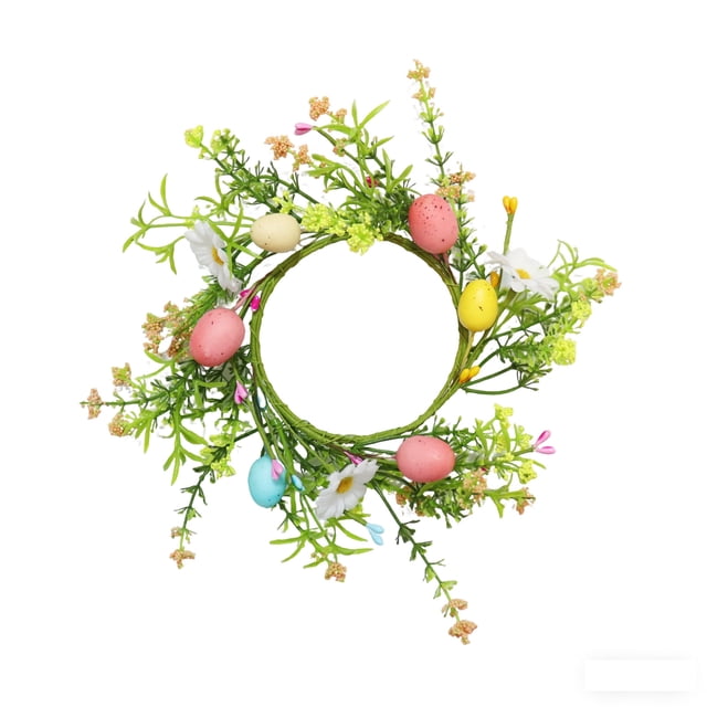 Easter Egg Wreath Green Plastic Little Flower Spring Candle Ring for Home Table Decor