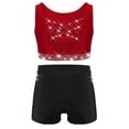 thumbnail image 2 of SiiRoh Girls Shiny Rhinestones Shorts Set Active Crop Tank Top Gymnastics Dance Sports Outfit Burgundy Black 14, 2 of 6