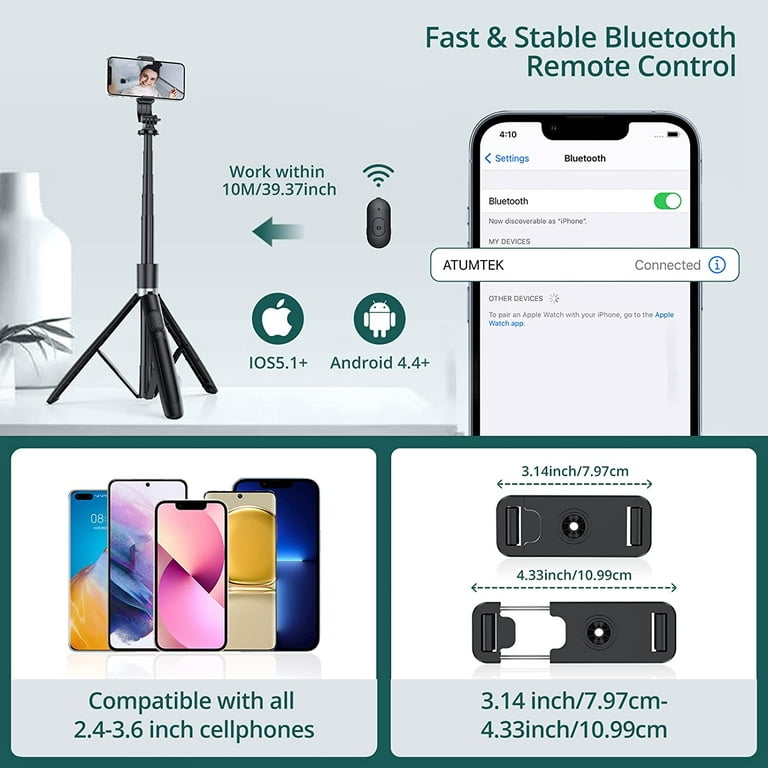 ATUMTEK 51 Selfie Stick Tripod - Extendable Tripod Stand with Bluetooth  Remote